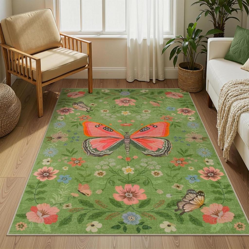 Living Room Carpet Machine Washable Easy To Fold Rug Bedroom Bedside Sofa Floor Mat Big Size Spring Floral Style Decorative Rugs