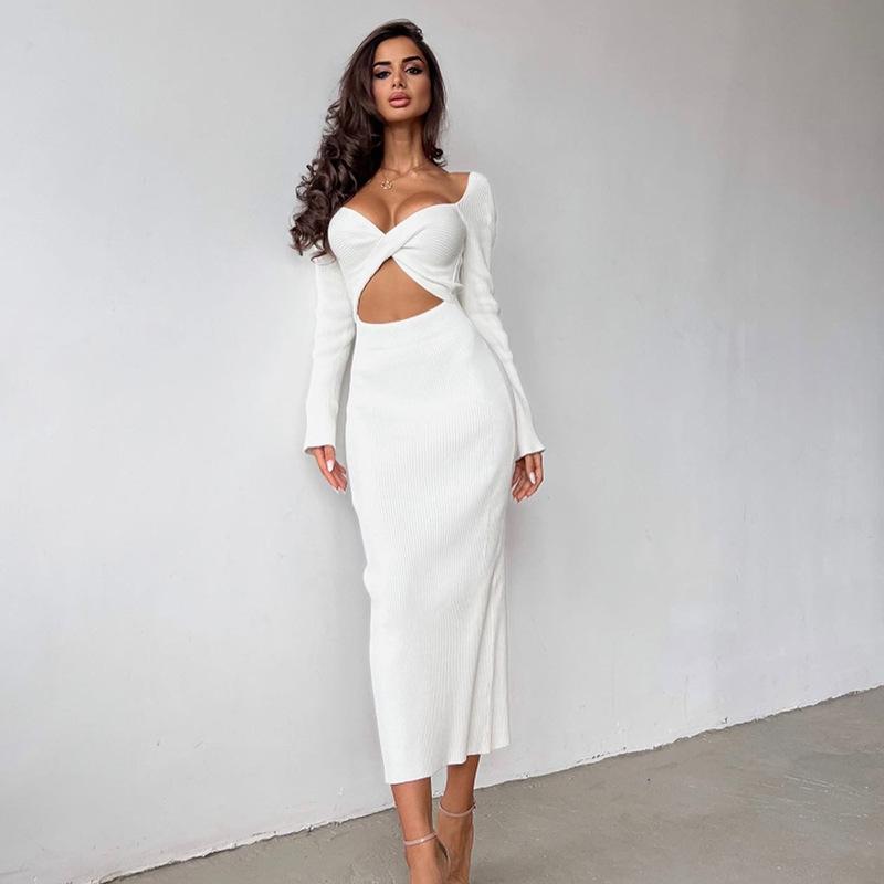 simple white wedding dress long sleeve Vestidos de novia blancos marfil simples de manga larga con falda con volantes AWD1570