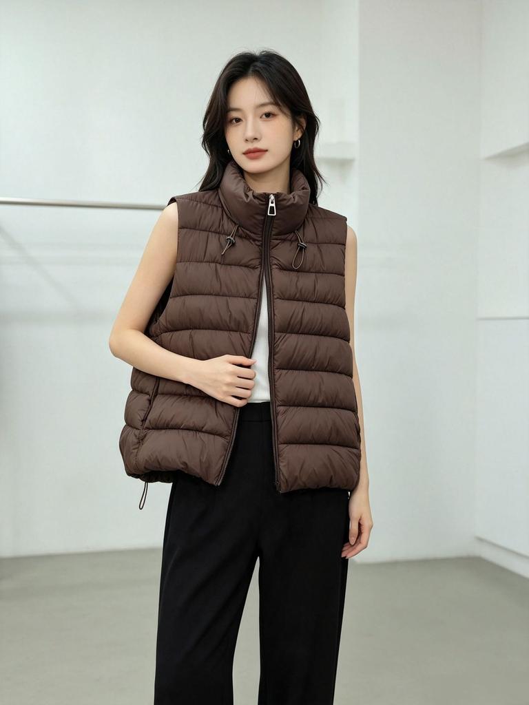 Light and super good-looking ribs, down cotton vest, women's new autumn and winter, stacked vest jacket