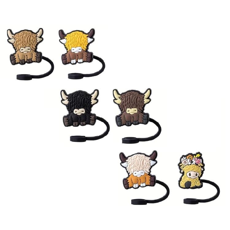 Set of 6 Cartoon Cow Shaped Straw Stopper Cover Adorment Plastic Straw Lid Drinkware Straws Tips Cover Cup Accessories