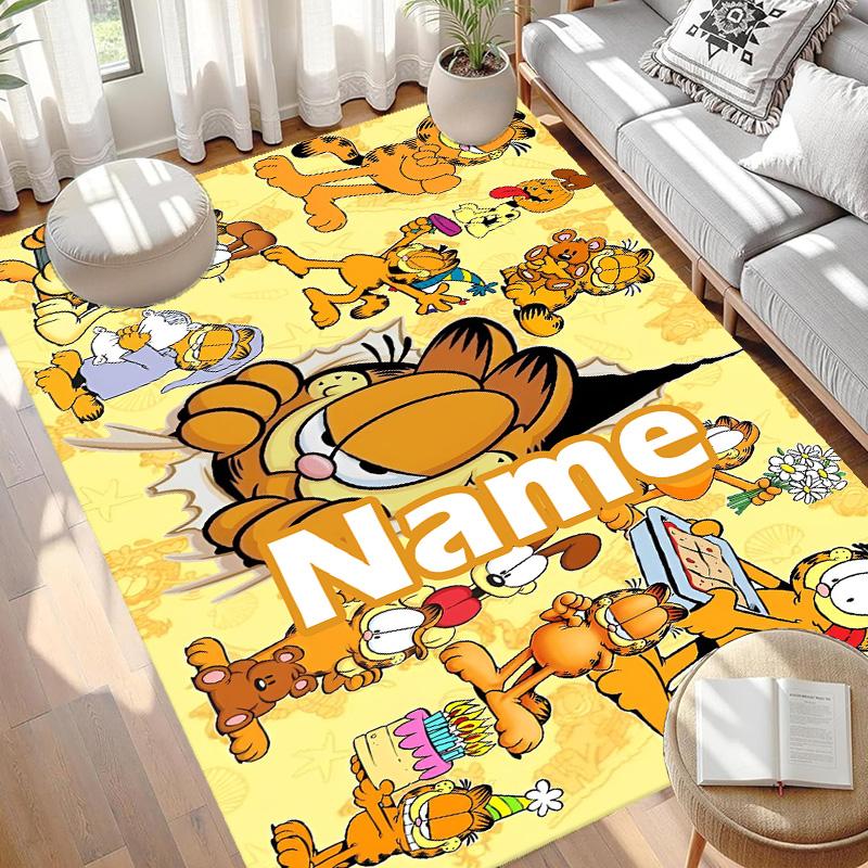 Custom Name Personalized Garfield Print Carpet, Versatile Home Decor Rug, for Playroom, Apartment, Balcony, Entryway, Hallway Gift