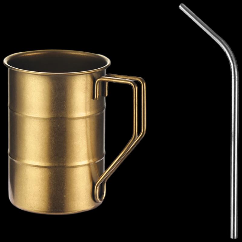 Retro Stainless Steel Camping Mug with Straw