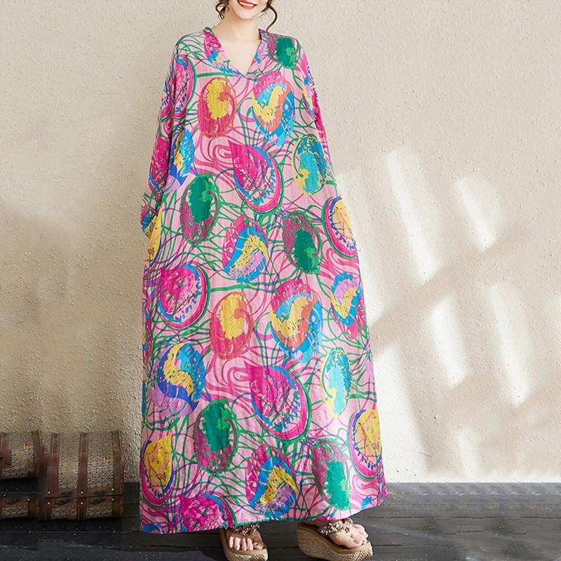

Платье женское повседневное свободное макси длинное с длинным рукавом из хлопка винтажное цветочное новинка платья для женщин весенне-летнее осеннее