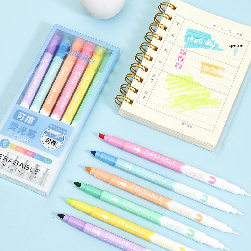 Erasable Double-Ended Fluorescent Highlighter Pen Set: Ideal for Students, Perfect for Colorful Marking and Layering Tasks
