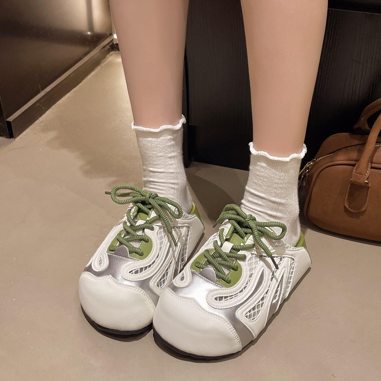 

Height-Increasing Bag Head, Half Slippers, Women S Outer Wear, One Pedal Mesh Surface, Breathable Thick Bottom, Super Hot Big Head In Spring And 40 зелений