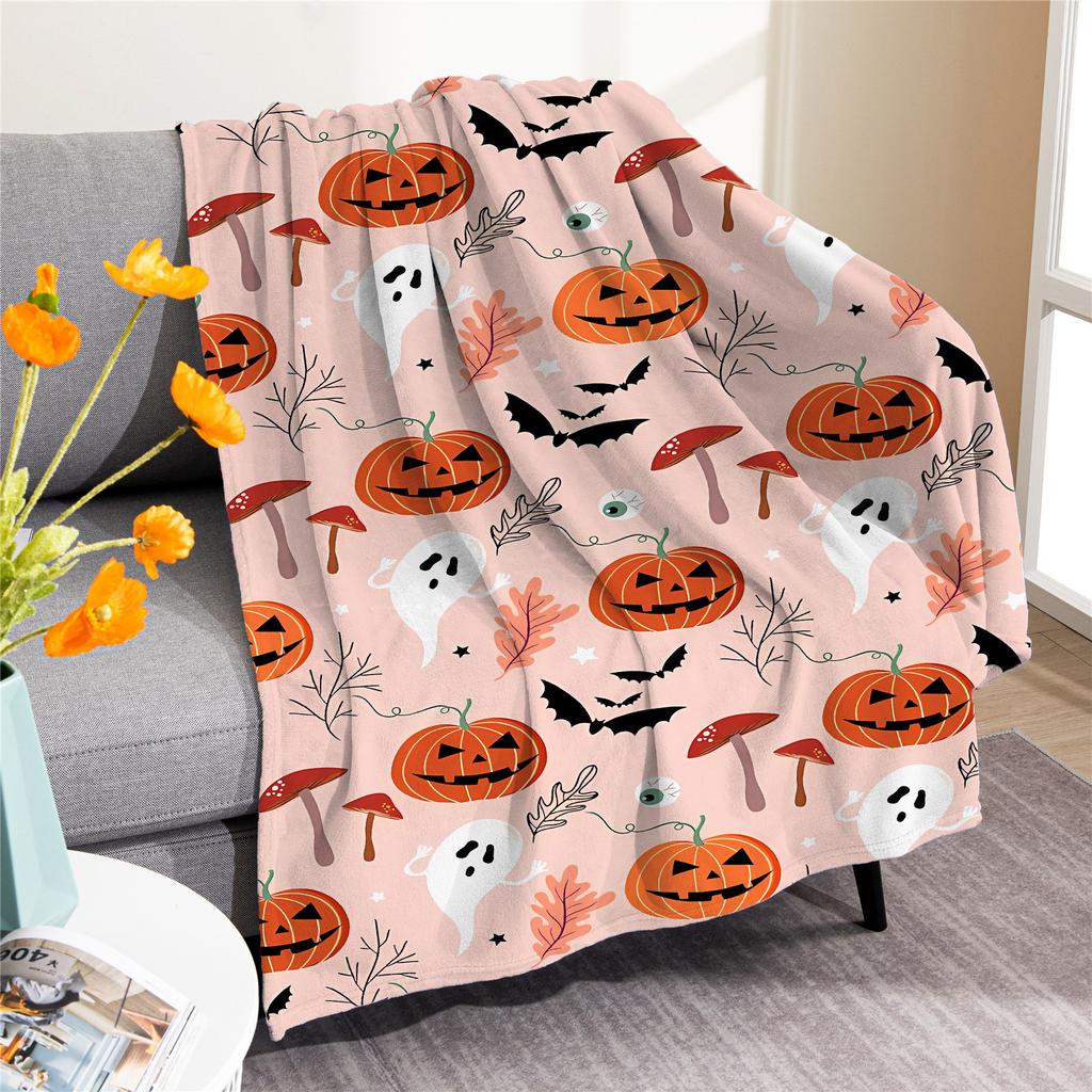 Halloween pumpkin digitalprinted polyester Bedroom velvet flannel soft sofa cover blanket Fleece soft sofa cover blankets