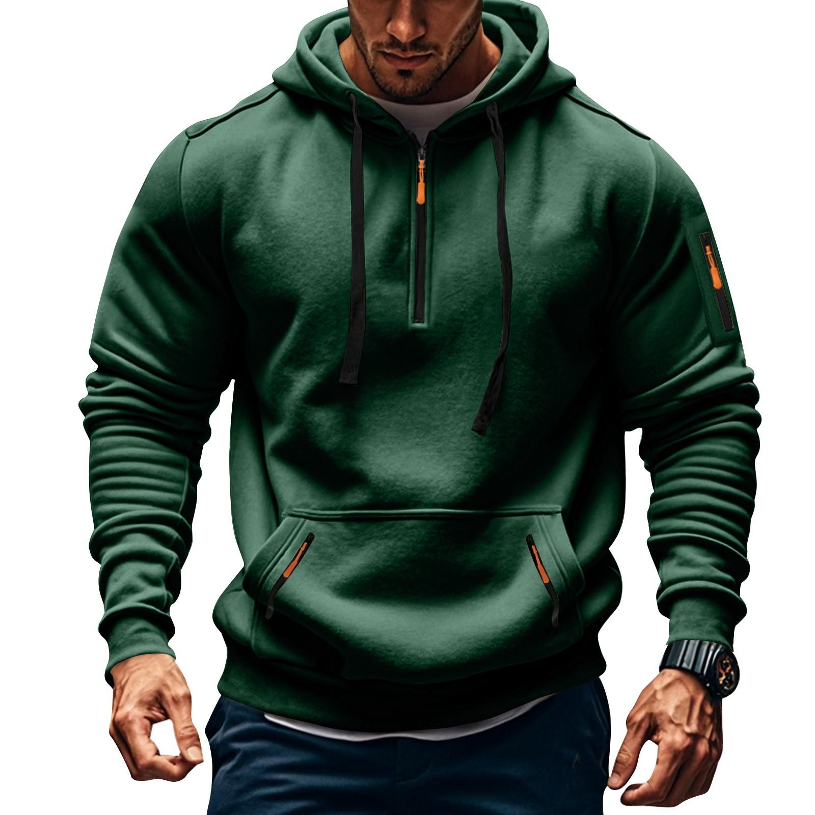

Мужская толстовка с капюшоном на молнии, карманный кардиган, мужская спортивная повседневная толстовка большого размера XL зелёный