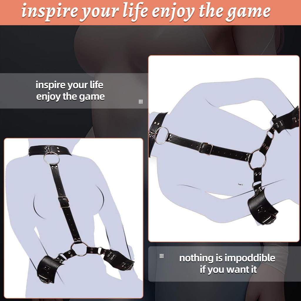 Bondage Sex Restraints Kit Neck To Wrist Restraints Leather Straps Whip SM Bondage Harness Sex Games Adult Sex Toys