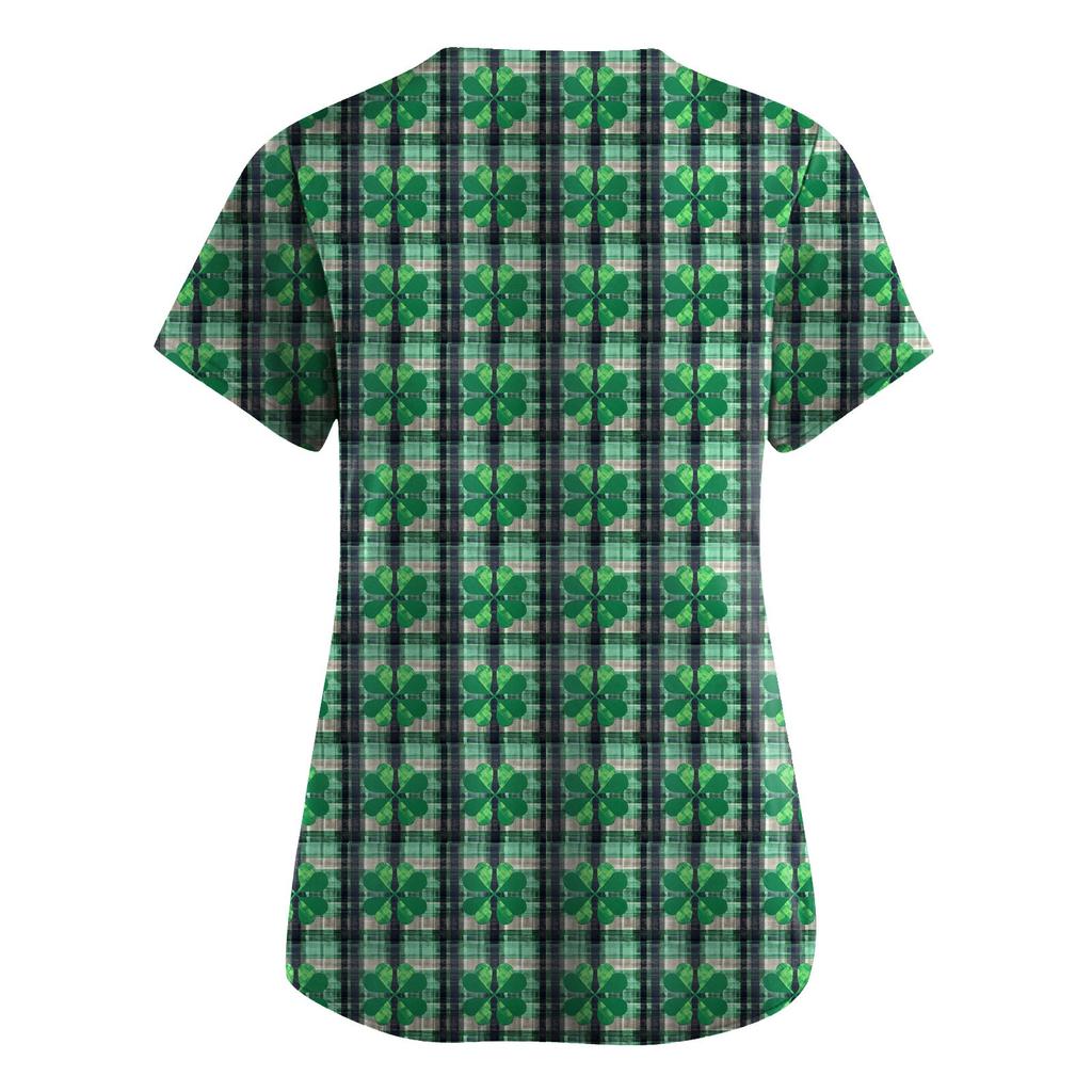 Women's Loose And Casual Printed Uniform Work Uniform V-Neck Pocket Protective Uniform