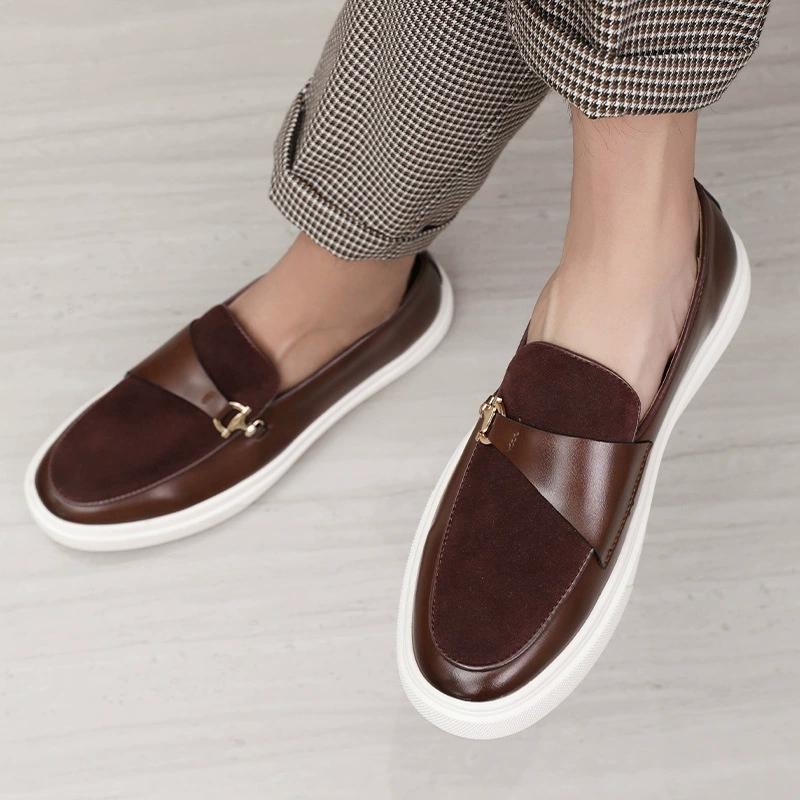 Fashion Newrst Men's Casual Slip-on Moccasins Classic Burgundy Buckle Decorated Loafers Mens Board Shoe Driving Flats