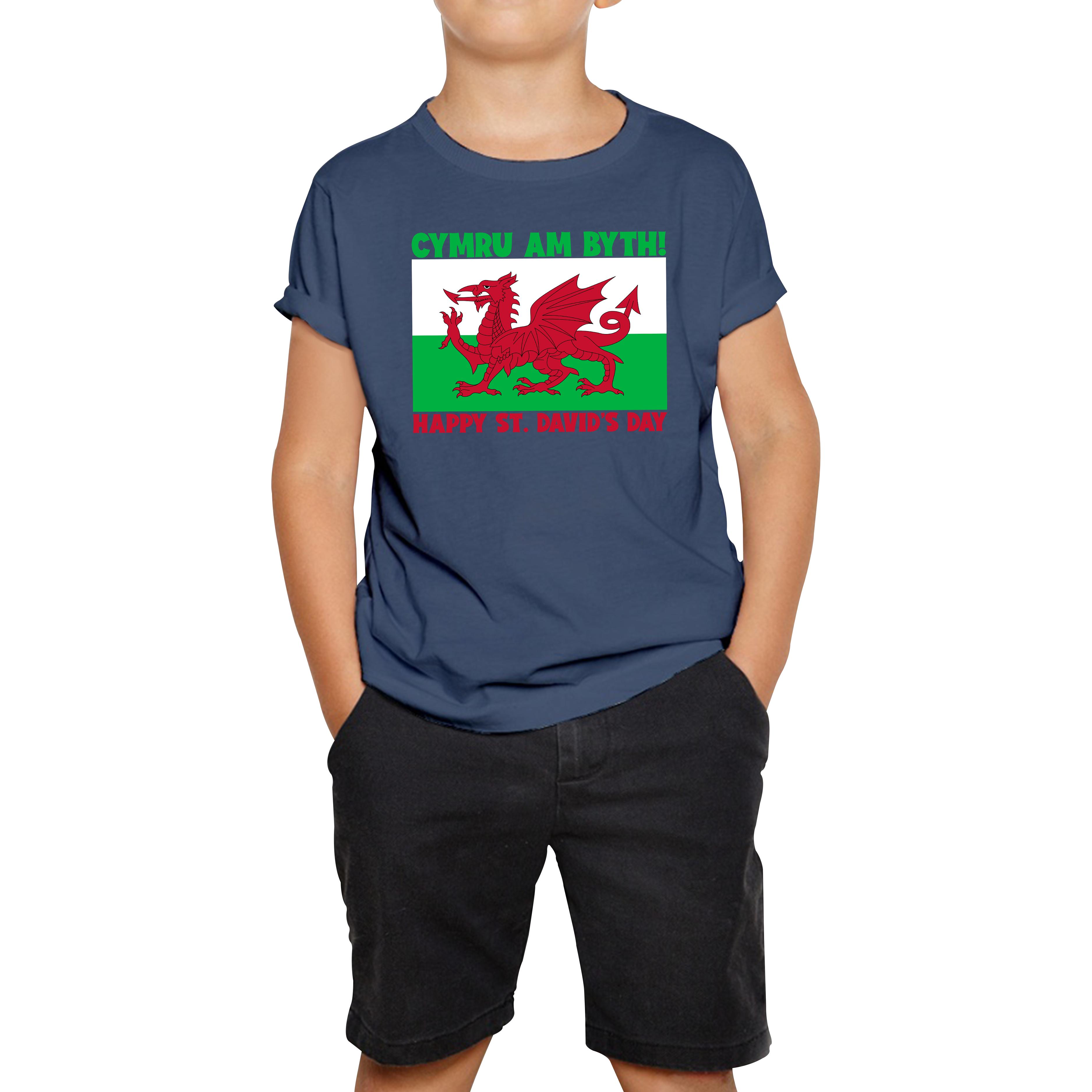 Cymru Am Byth Wales Forever Happy St. David s Day Welsh Dragon Flag Of Wales Saint Welsh Kids Tee 100