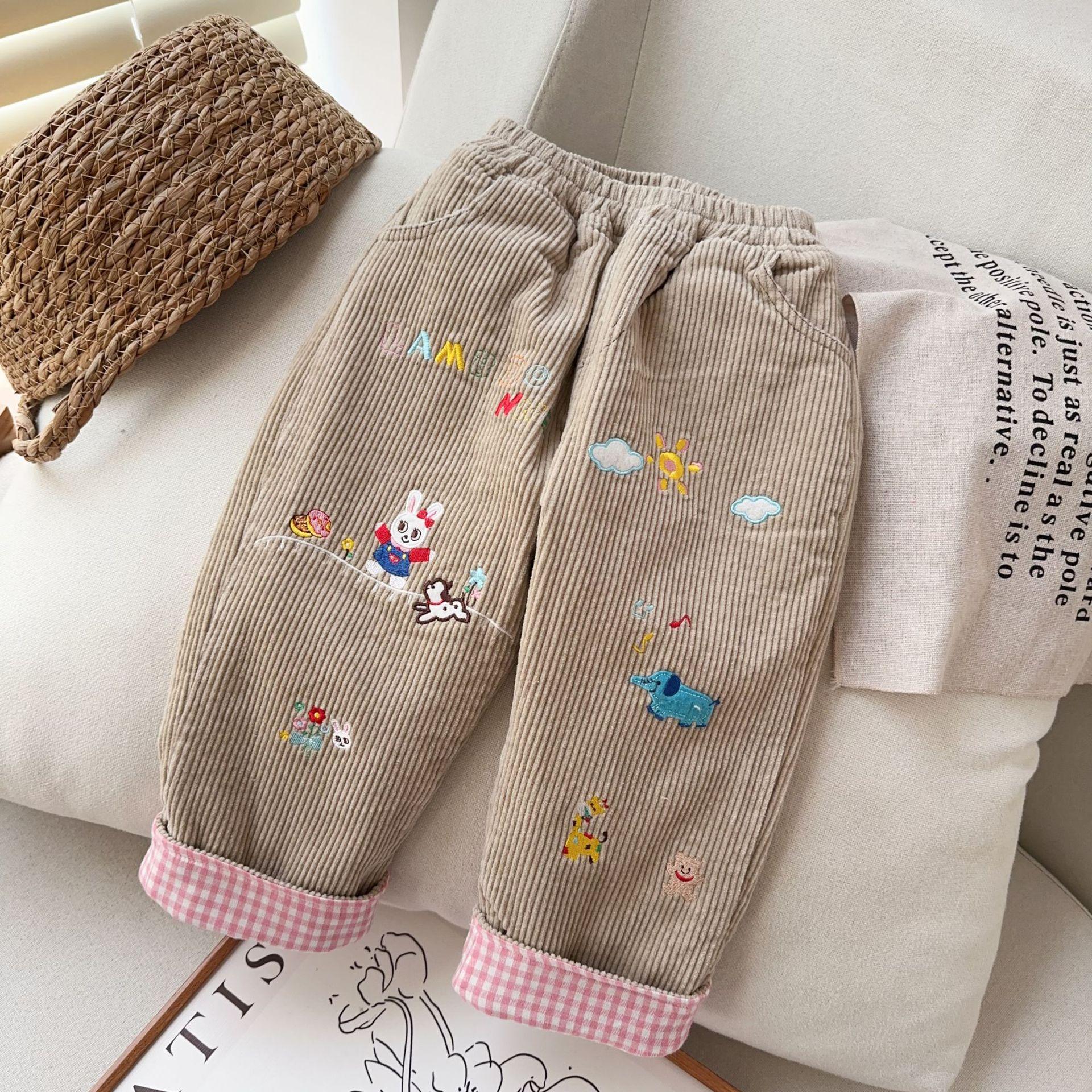 2025 Winter Corduroy Plush Pants for Toddlers: Thick, Warm, and Casual 100cm