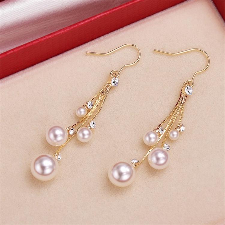 Trendy Korean & Japanese Pearl Tassel Earrings: Elegant, Long Rhinestone Dangles, Fashionable Celebrity Style for Women. 24K золотой