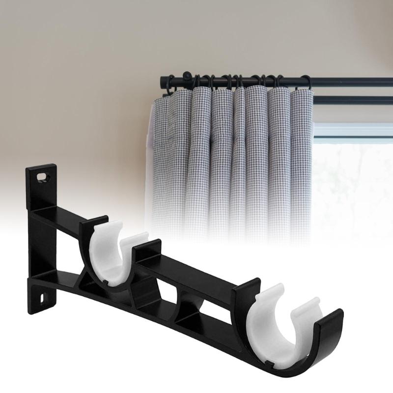 Metal Double Curtain Rails Support Brackets Easy Installation Drapery Rods Poles Holders Hook Fit Rods 25mm Set of 6