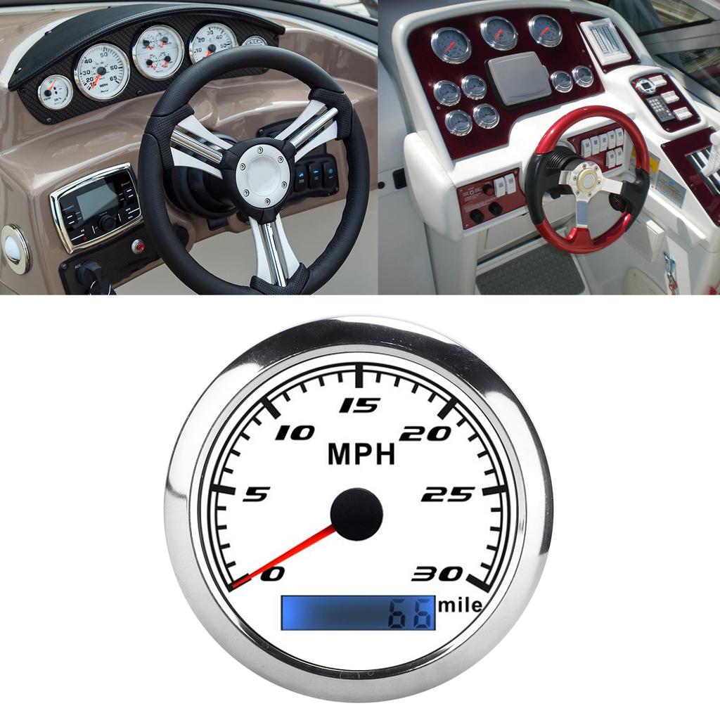 Universal GPS Speedometer 30MPH Speed Gauge IP67 Waterproof with Red Backlight for Marine Boat Car TruckWhite Dial
