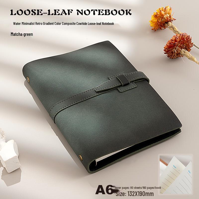 

Double Layer Cowhide Leather Buckle Travel Journal - Retro Soft Loose Leaf Binder Notebook with Logo