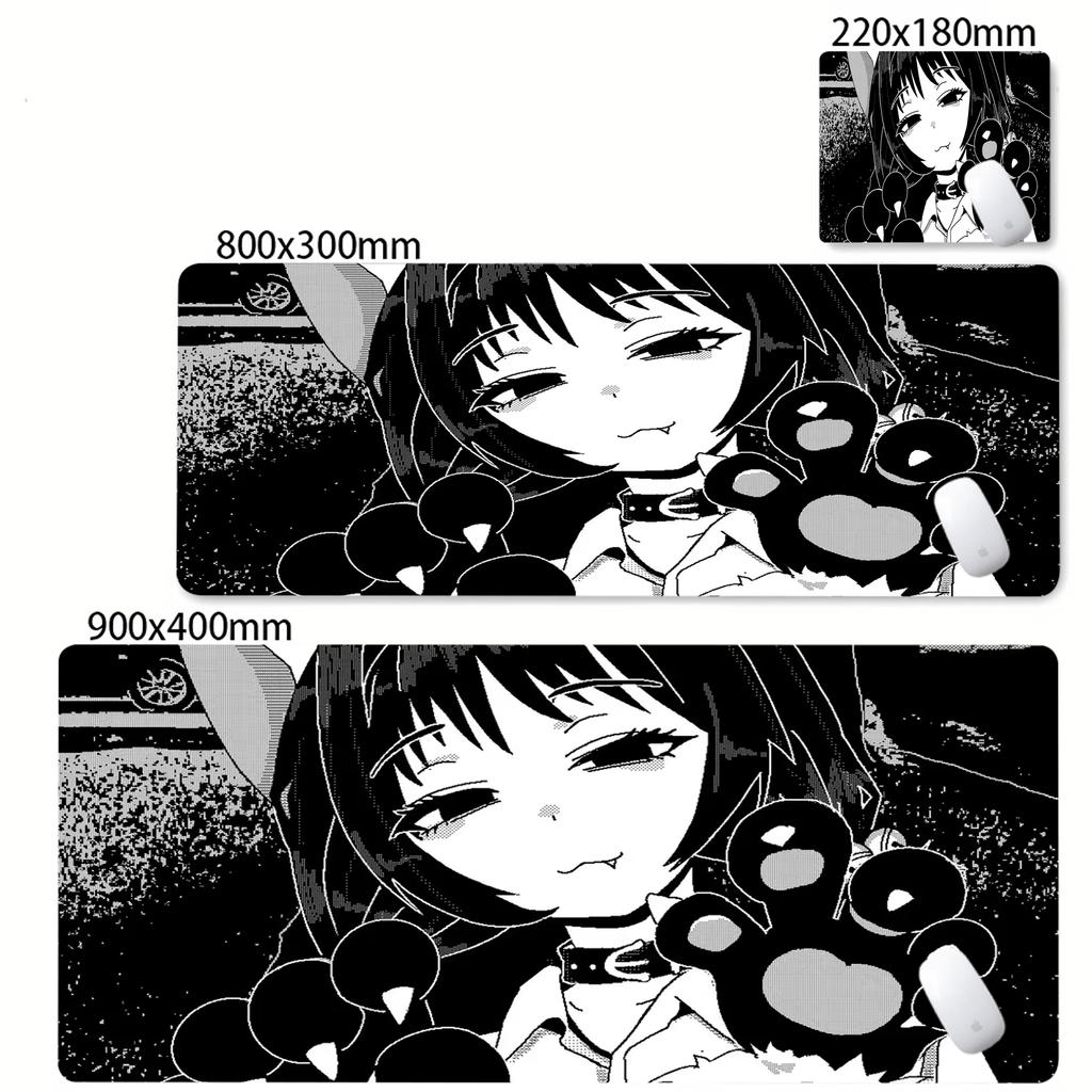 Dziewczyna Anime Czarno-Biała Podkładka pod Mysz Duża Gamingowa Antypoślizgowa Podkładka pod Mysz XXL Akcesoria do Komputera Laptop Mata na Biurko Zablokowana Krawędź Dywanik pod Mysz
