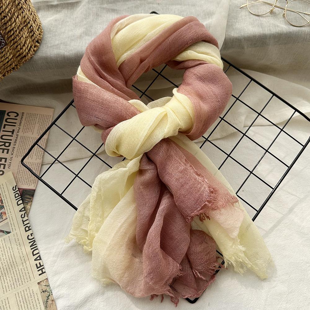 Wool scarf new solid color handmade hanging dye women's gradual change of color soft high-end silk scarf travel photography with shawl