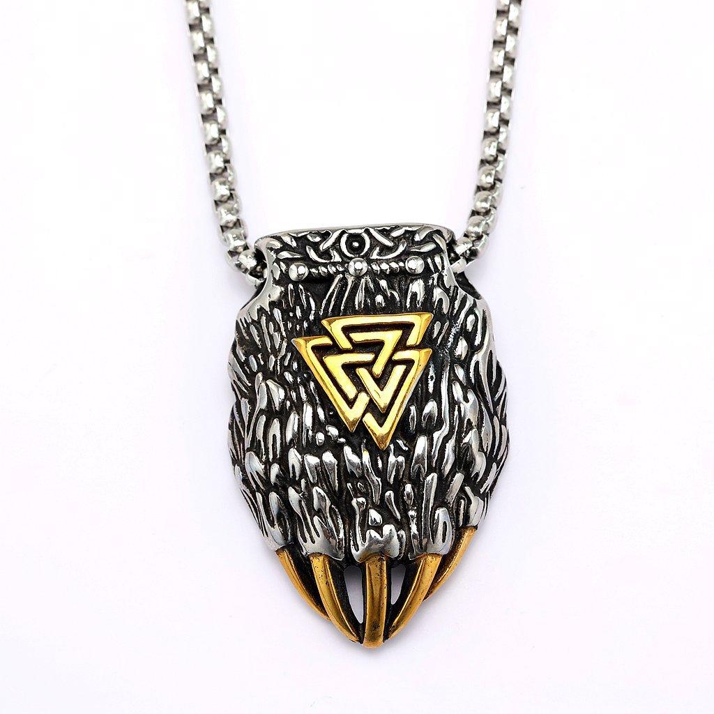 Viking Bear Claw Pendant Necklace for Men Titanium Steel Triangle Design