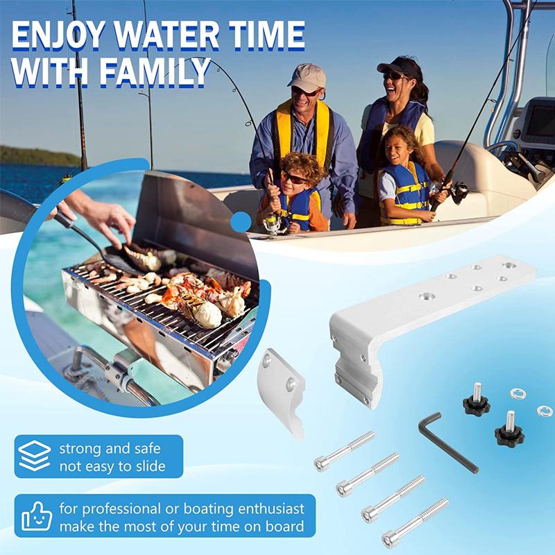Marine Rail Mount Grill Bracket Kit 58182 Replacement for Any Kuma BBQ Grill Inboard/Outboard -Silver