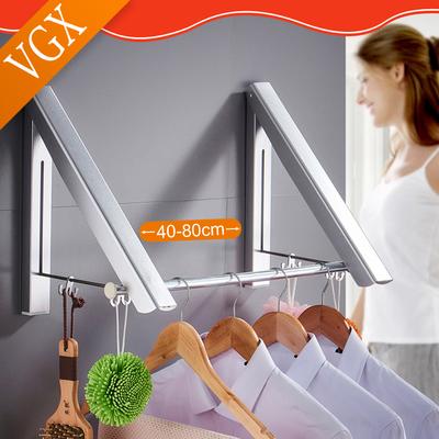 Étendoirs à linge pliants VGX Patère murale sans perçage Cintre invisible pour balcon extérieur Ligne à linge pour intérieur