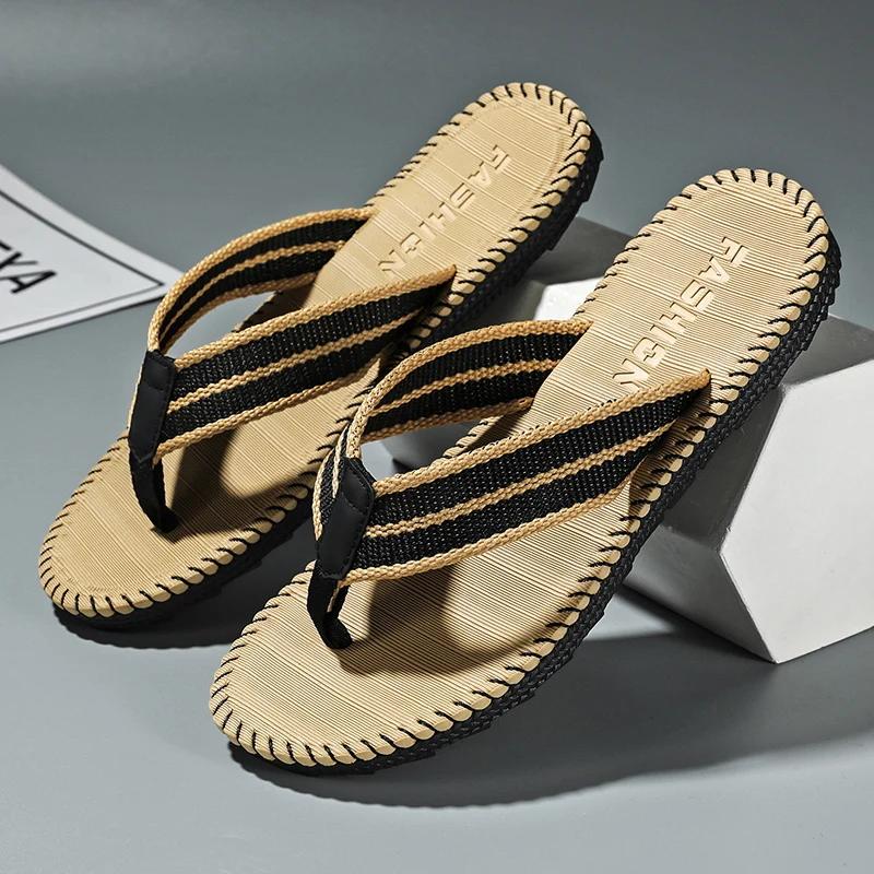 Fashion Men's flip flops summer new lightweight rubber woven slippers fashion casual outdoor sandals breathable anti slip beach shoes