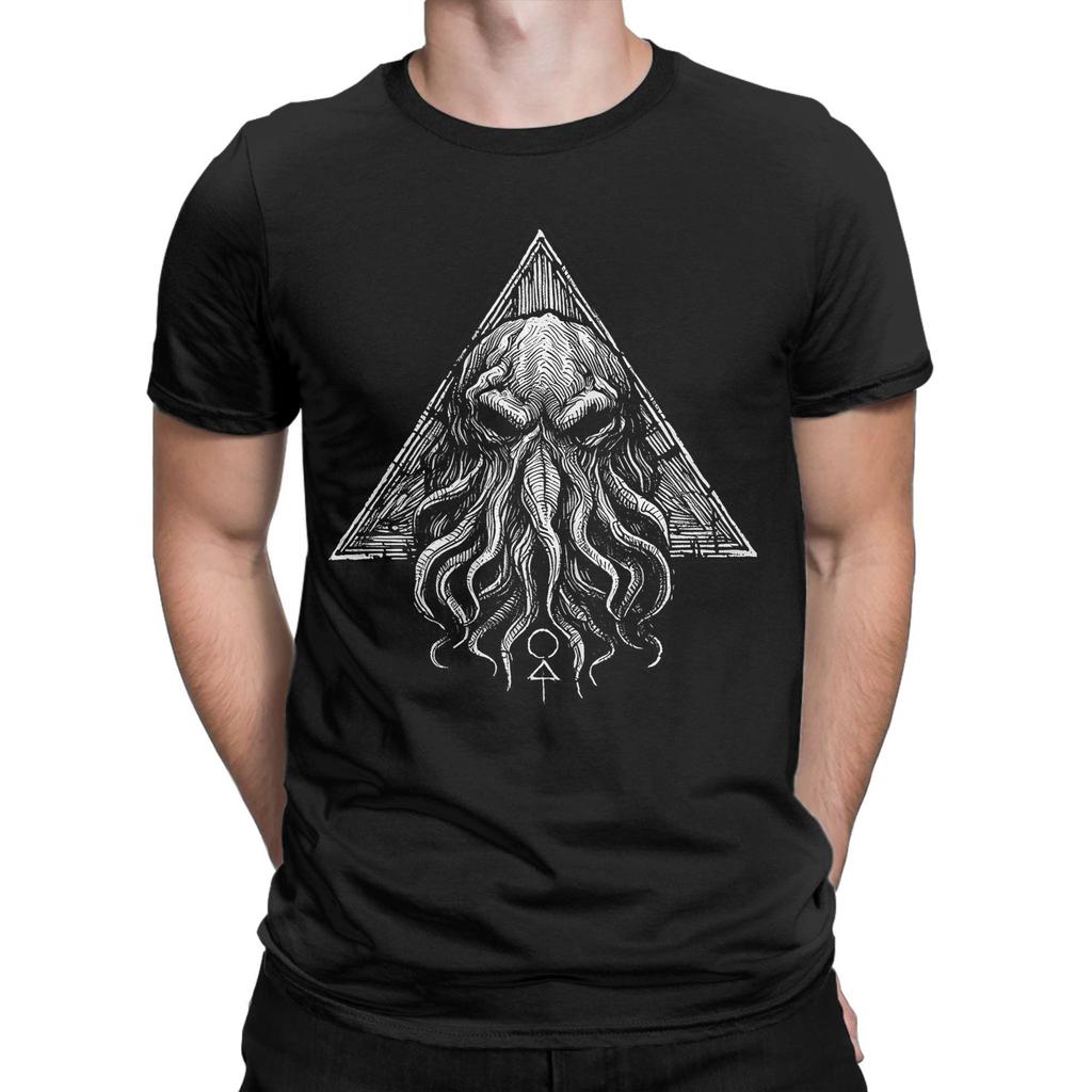Humor Cthulhu Horror of R'Lyeh T-Shirts for Men O Neck Cotton T Shirt  Short Sleeve Tees Graphic Printed Clothing