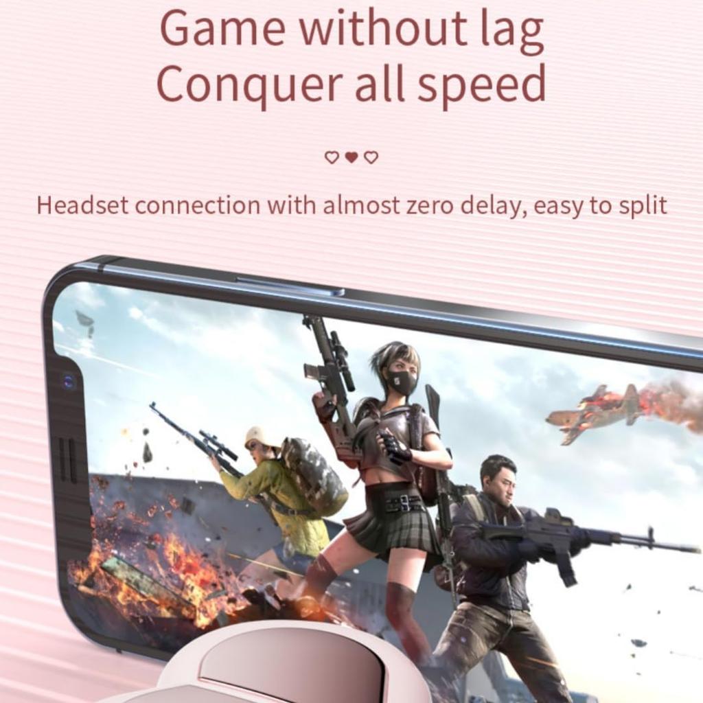 Pink Heart Wireless Earbuds for Girls Cute Small Earphones Hifi Stereo Sound Bluetooth Headsets Touch Control Gaming Handphones