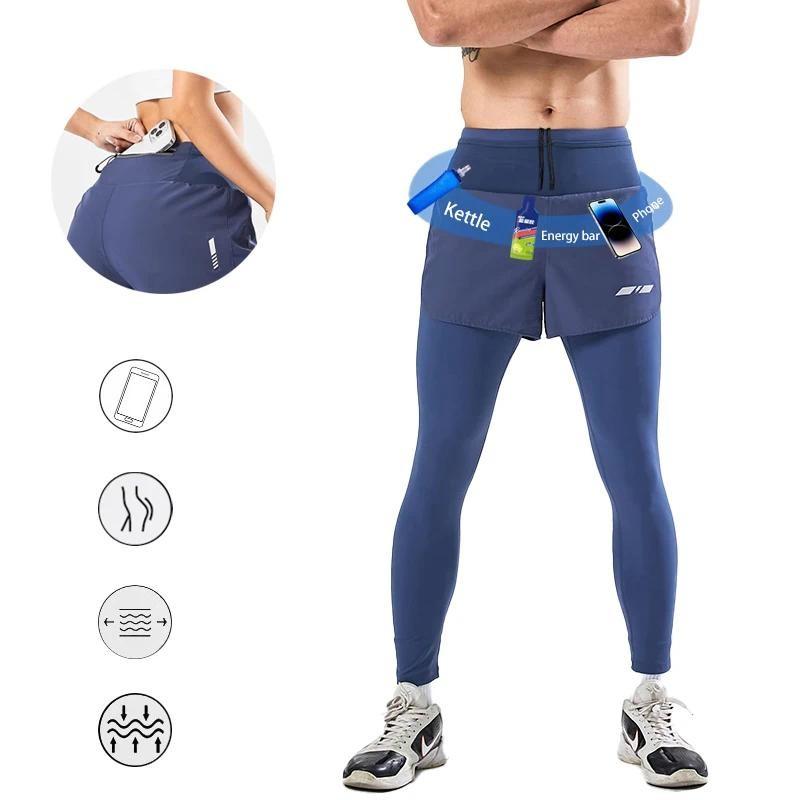 

5 Pockets Men s Quick-Dry Mock Two-Piece Running Sports Pants XL синій