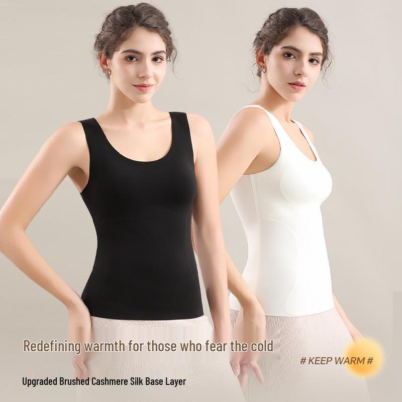 Women's L2# Wool Silk Brushed Base Layer with Underarm Coverage & One-Piece Fixed Bra Pads