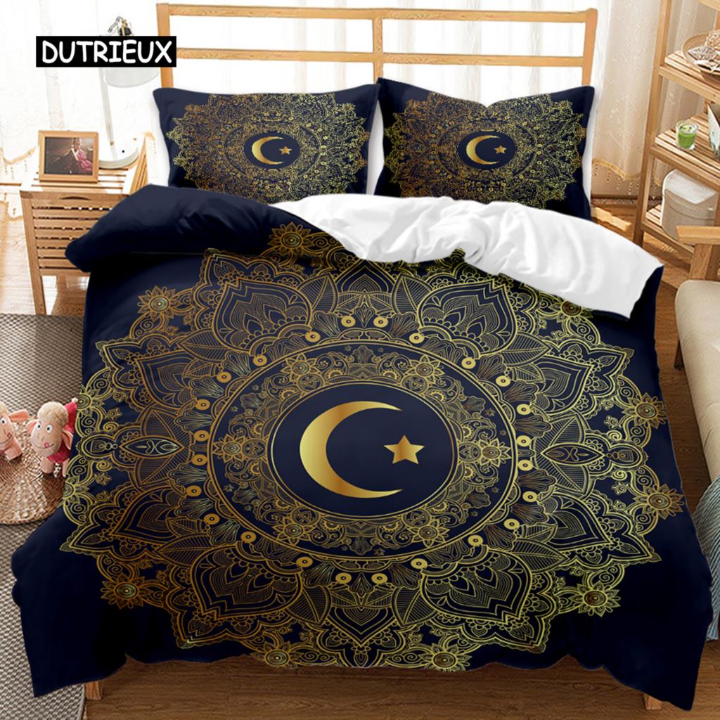 Bohemian Duvet Cover Set 3D Golden Sun and Moon Bedding Set for Kids Teens Adults Double Queen King Size Polyester Qulit Cover