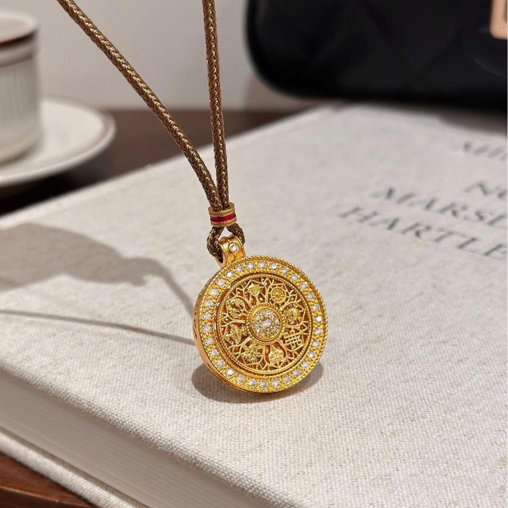 Vintage Chinese Eight Treasures Sand Gold Necklace for Women - Elegant, High-End Autumn/Winter Sweater Chain
