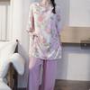 Hanfu pajamas women's spring summer new Chinese-style cotton and silk suit cotton silk medium-sleeved loose loungewear can be worn thin