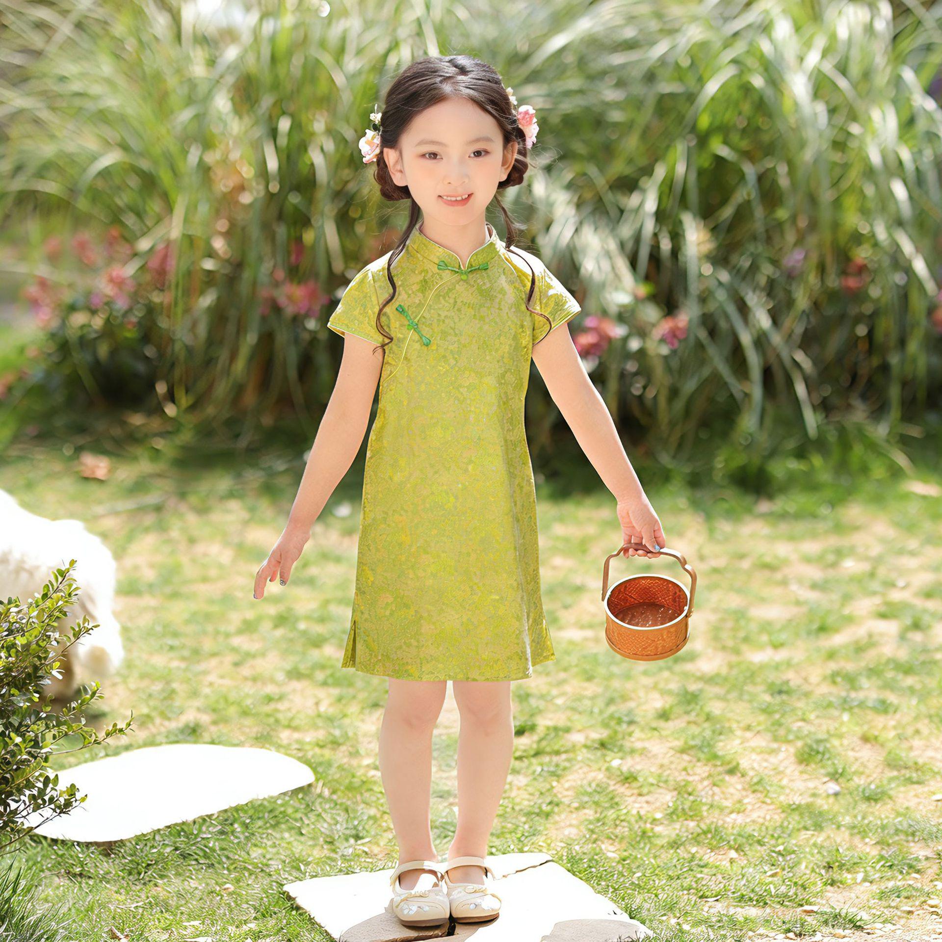 Girls Summer 2026 Cheongsam Dress - Modern Chinese Style Princess Skirt for Older Children. 110cm