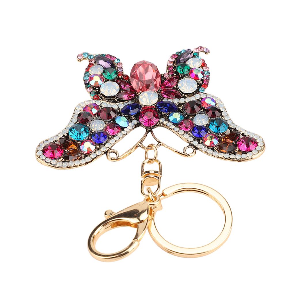 Butterfly Keychain Crystal Rhinestones Zinc Alloy Chain Sparkling Butterfly Keyring for Key Car Purse Handbag Colorful