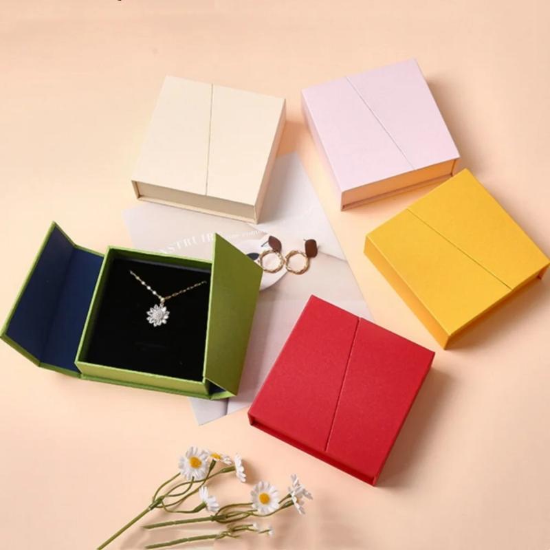 #1PC Dual-opening Magnetic Flip Jewelry Packaging Box Earring Necklace Ring Jewelry Organizer Box Thick Kraft Paper Jewelry Box
