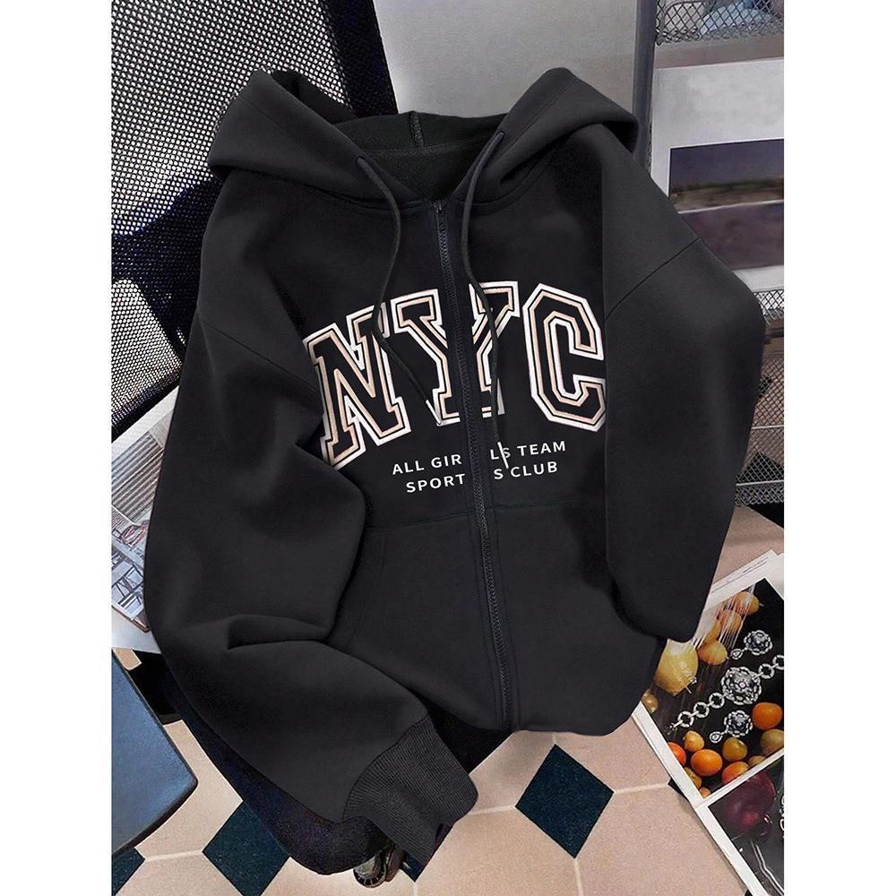 Vintage Zip Up Hooded Sweatshirt, New Arrival Loose Trendy Casual Hoodie Jacket Top for Spring Autumn