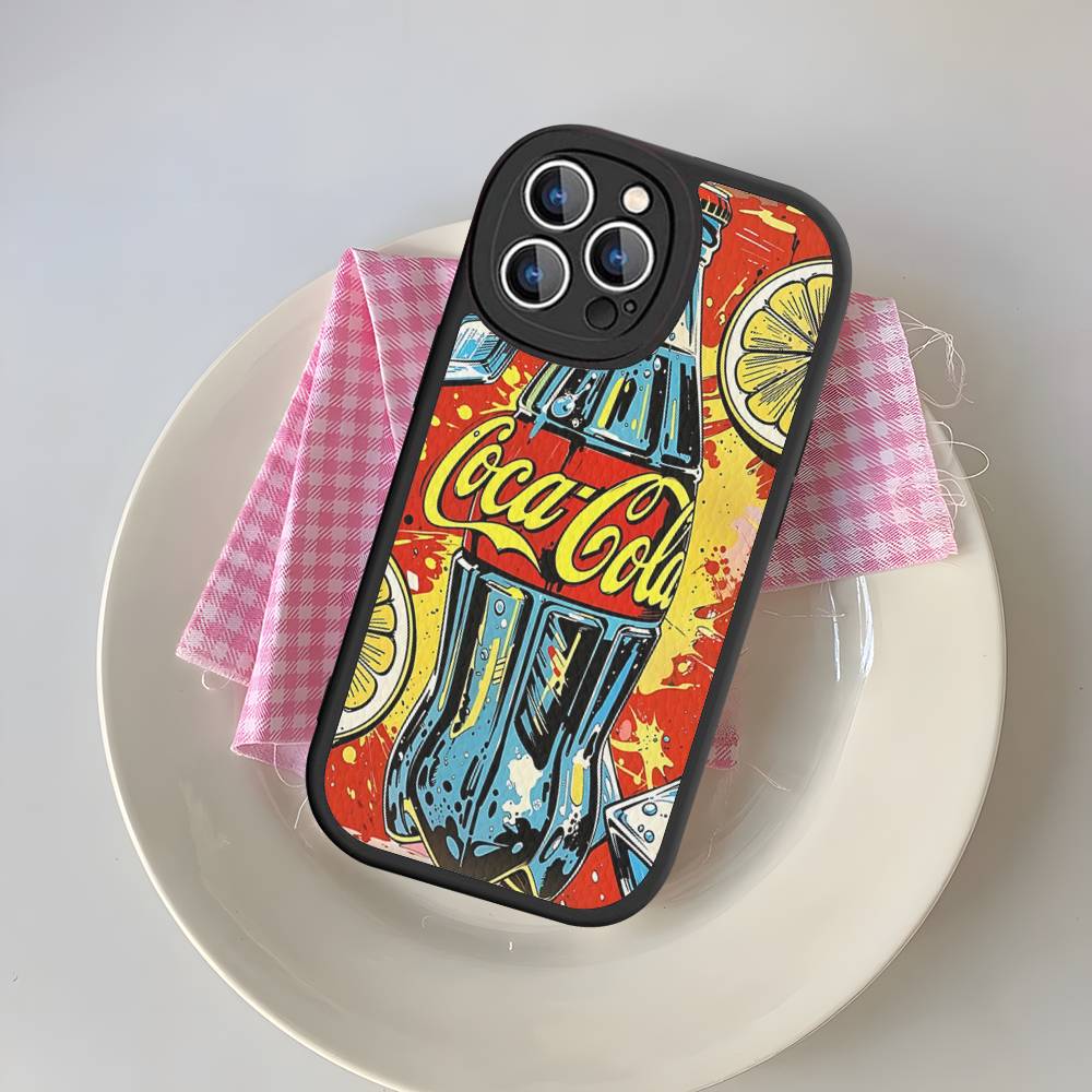C-CocaS-Fashion Cola Leather Phone Case For IPhone 16 14 15 Pro Plus 13 12 11 Pro Max Silicone Cover