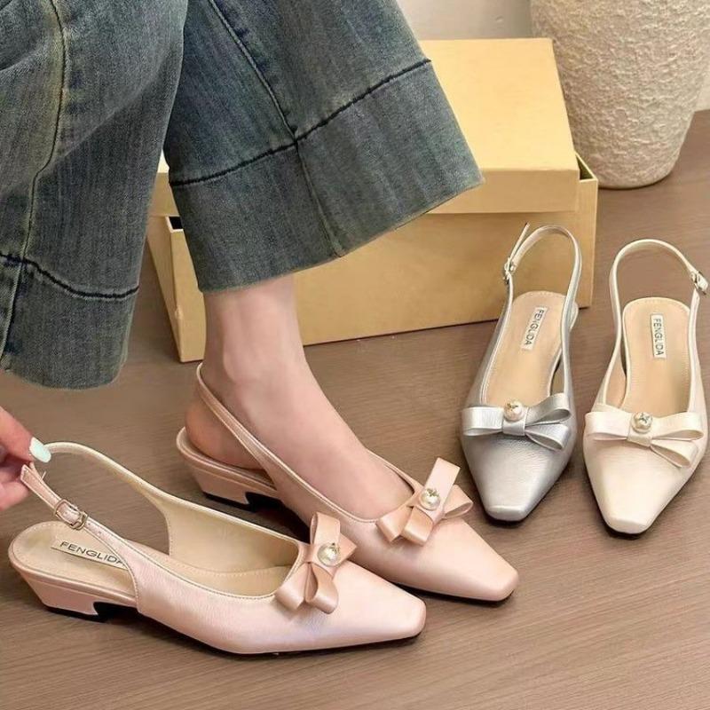 Fashion Pink Bow Thin High Heel Women Sandals Elegant Back Empty Fashion Summer Single Shoes Solid Pointed Toe Mary Jane Sandales Femme