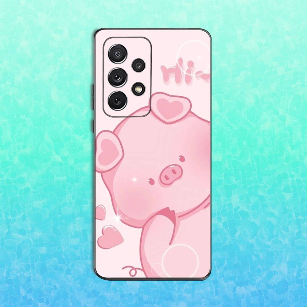 Cute Cartoon Piggy Phone Case For Samsung S25,S24,S23,S22,S21,S20,S10,Ultra,Plus,Lite,FE,Soft Silicone Black Cover