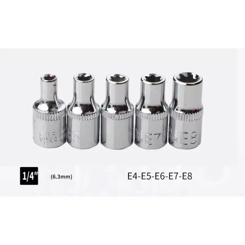 14PCS Female E-Torx Star Socket Set with Case 1/4, 3/8, 1/2 In. Drive External Star Socket Set E4-E24 Torque Socket Set