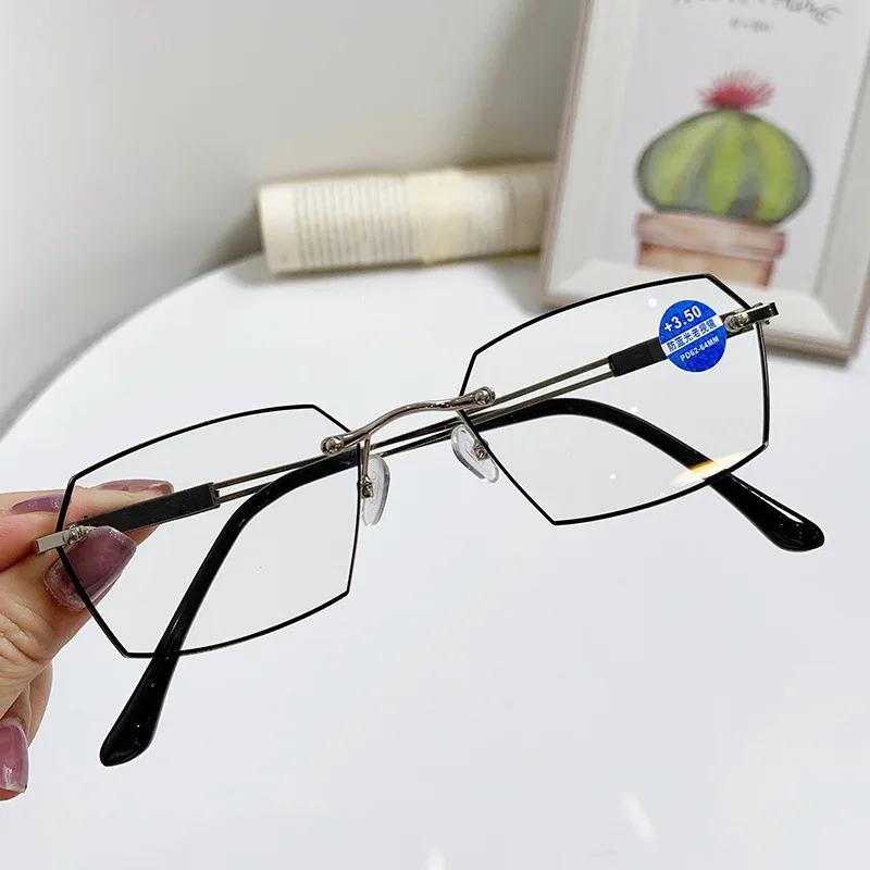 Rimless Reading Glasses for Women Anti Blue Light Cut Edge Middle Aged and Elderly Eyeglasses Fashion Eyewear Men