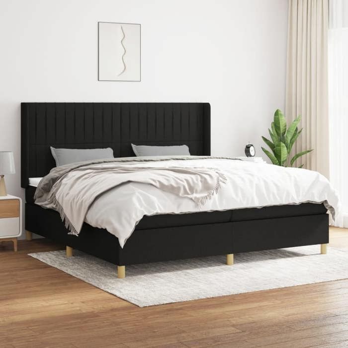 Maison Exclusive - Sommier à lattes de lit avec matelas Noir 200x200 cm Tissu