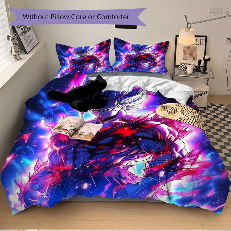 3pcs Super Saiyan Blue Vegeta Pattern Bedding Three-Piece Set (1 Cover + 2 Pillowcases, No Fillings), This Printed Bedding Set Is Soft and C