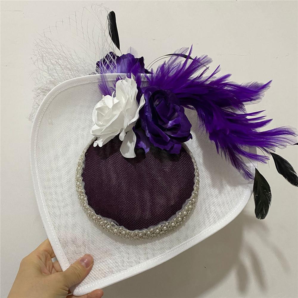 European And American Burgundy Imitation Hemp Yarn Headgear Bridal Hair Accessories Banquet Photo Top Hat Feather Headgear