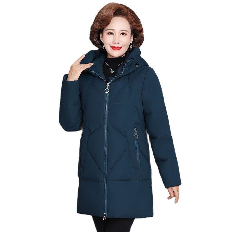 Women's Winter Jacket Middle-aged Mother New Cotton Padded Jacket Autumn Winter Long Hooded Warm Parka