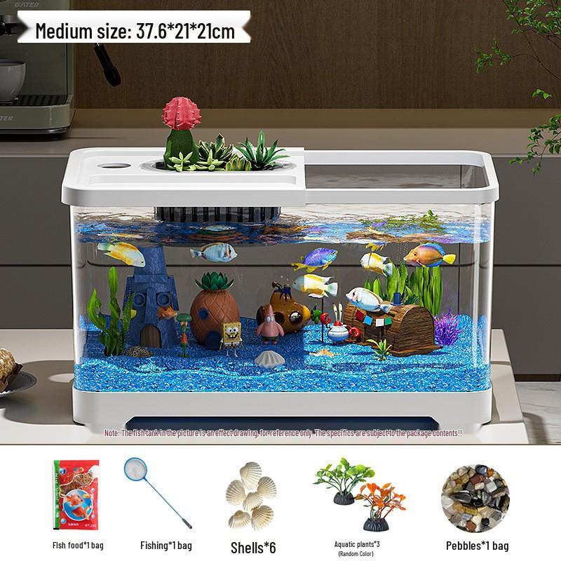 Premium Desktop Aquarium with Ecological Filtration and Oxygenation - High Transparency Fish and Turtle Tank for Home or Office