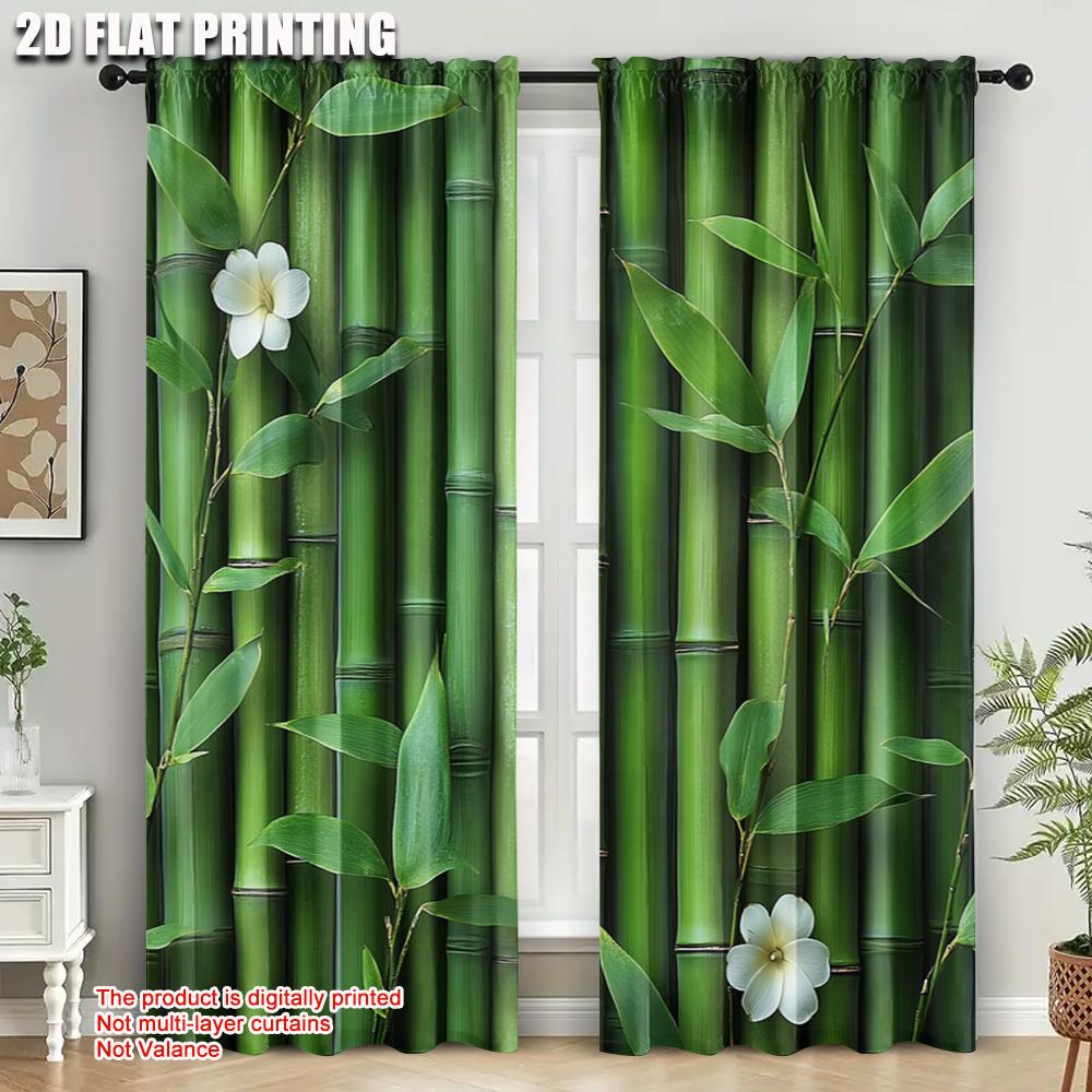 2pcs   Light Filtering Curtains 2D print Bamboo and Green Stripe Versatile 100% Polyester (without rod) Decorations Inside for