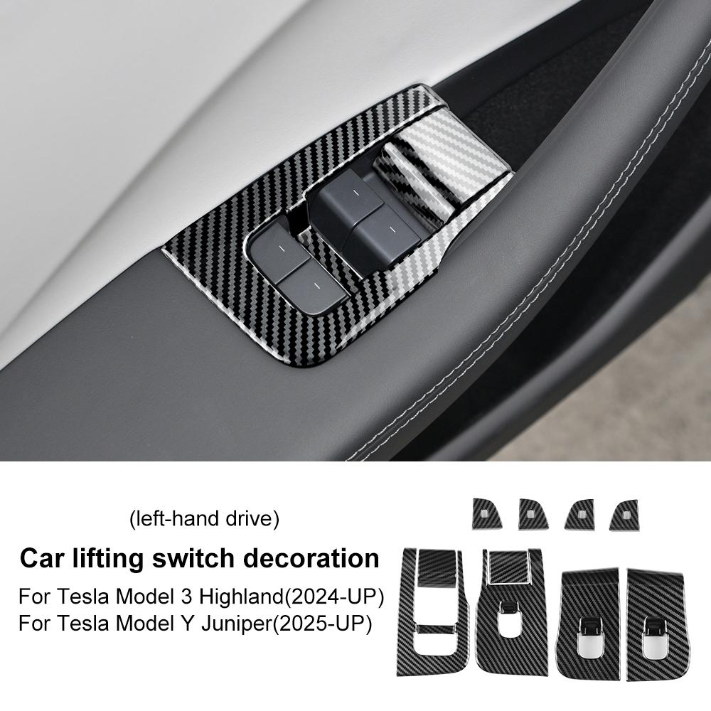 

АБС Карбоновое волокно 4 шт. Накладки на переключатели стеклоподъемников для Tesla Model 3 Highland 2025 2025 Аксессуары для интерьера