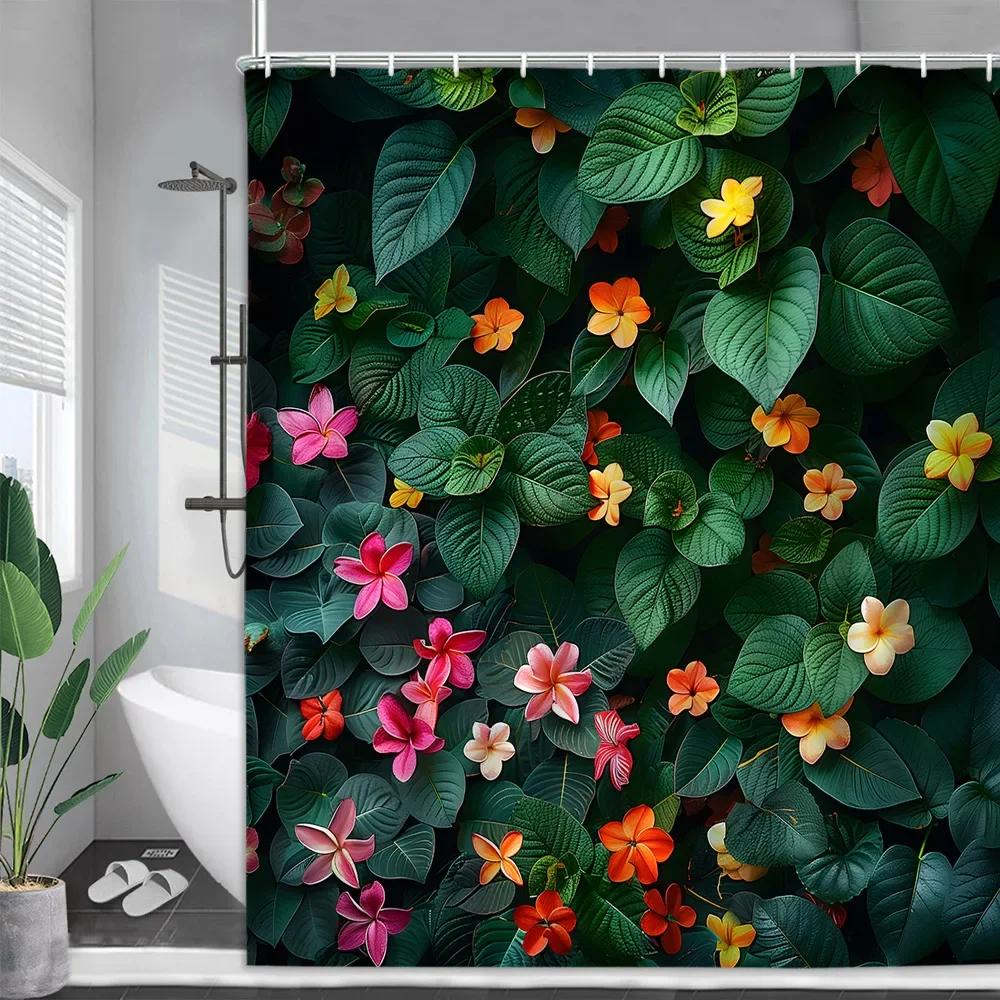 Green Vine Shower Curtain Vintage Nature Plant Flower Farm Leaf Garden Outdoor Jungle Polyester Fabric Bathroom Decor Curtain